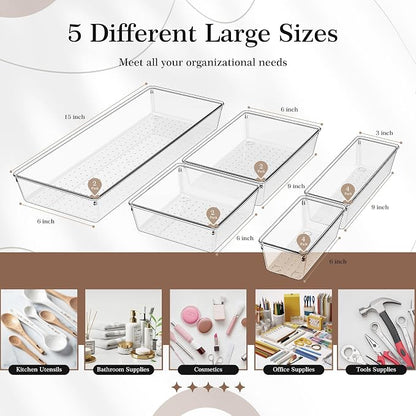Criusia 14 PCS Clear Plastic Drawer Organizer Set - Image 2
