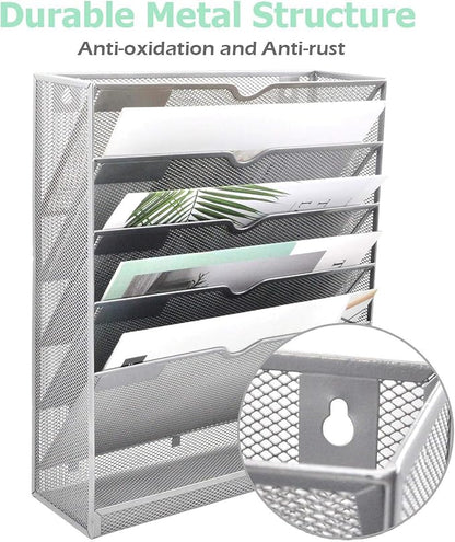 EASEPRES Mesh Wall File Organizer 6 Tier Vertical Mount Hanging Holder Magazine - Image 3