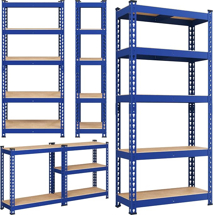 Yaheetech 5-Tier Heavy Duty Storage Shelves 28" W x 12" D x 60" H Blue | - Image 8