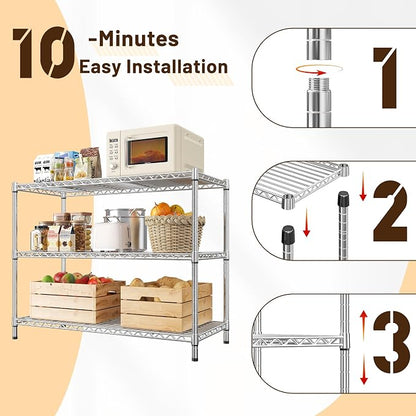 DurayLoly Heavy Duty 3-Tier Metal Shelving Unit, Adjustable Shelves, Chrome | - Image 8