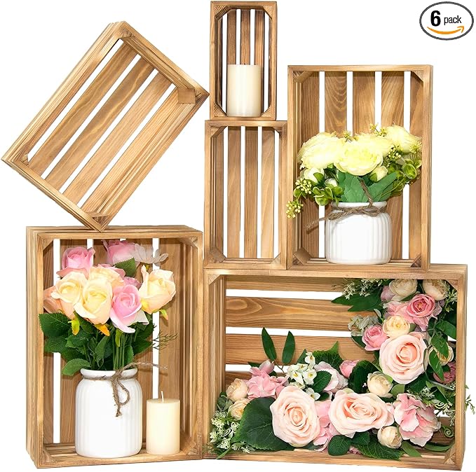 6 Pcs Wooden Crates for Display, Nesting Wood Crate for Storage, 6 Size | by BOYMCOWBOYHOMEDECOR