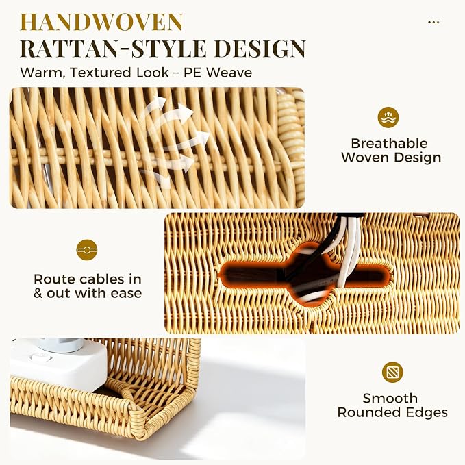 Handmade Rattan Under Desk Cable Management Tray 2 Pack, Natural | Easy Install - Image 6
