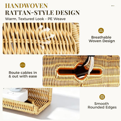 Handmade Rattan Under Desk Cable Management Tray 2 Pack, Natural | Easy Install - Image 6
