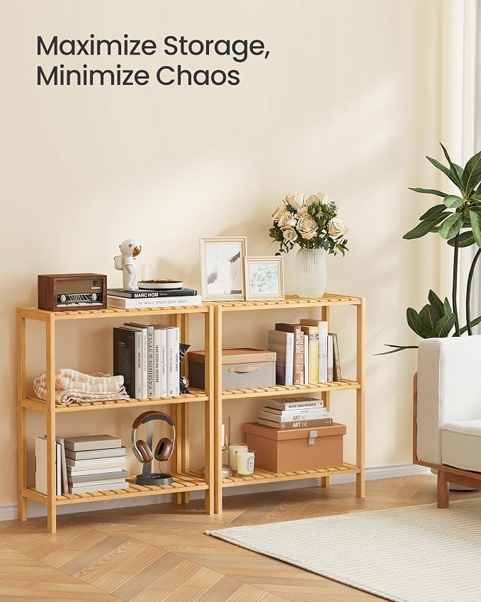 SONGMICS Bamboo Storage Shelf, 3-Tier Shelving Unit, in The Entryway, Living - Image 5