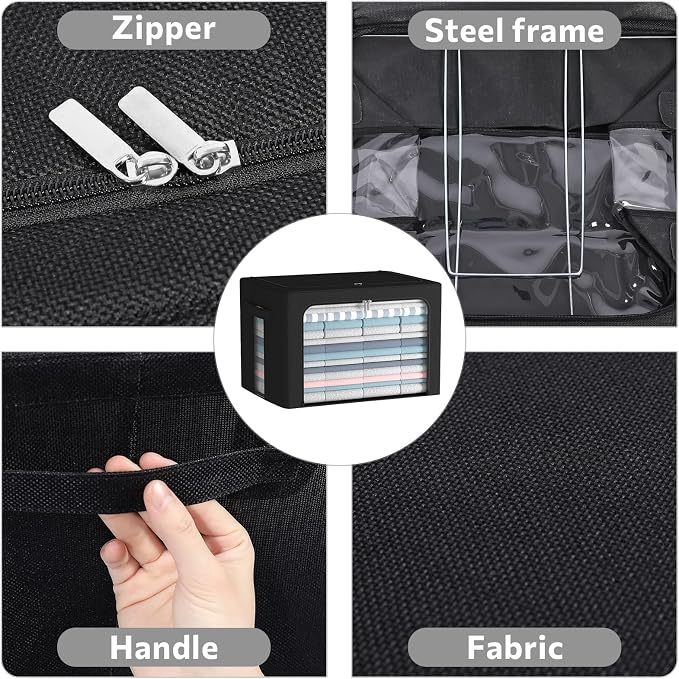 FHSQX 2 Pack Clothes Storage Bins Foldable Metal Frame Storage Box Linen Fabric - Image 3
