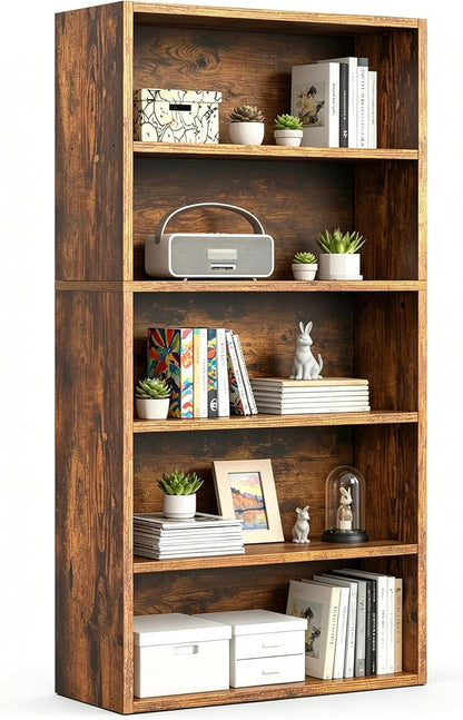 HealSmart 5 Tier Bookcase, Industrial 5 Book Shelf, 9.2" D x 23.8" W x 53" H by HealSmart