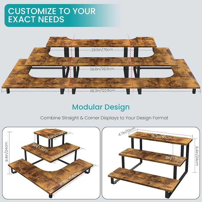 ELITEROO 3 Tier Wooden Display Rack, Portable Products Display Stand, 3 Step - Image 3