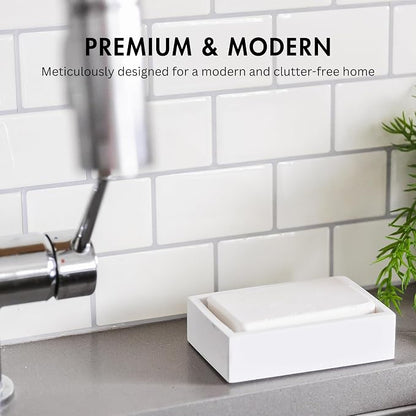 Matte White Square Soap Dish for Bathrooms and Kitchens - Image 2