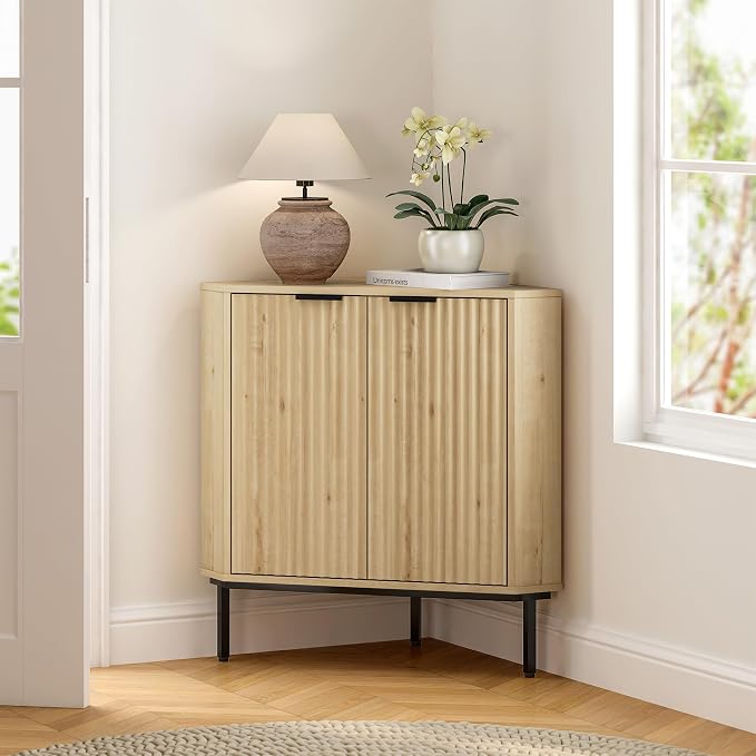 Fluted Corner Cabinet, Modern Small Corner Floor Cabinet - Image 7