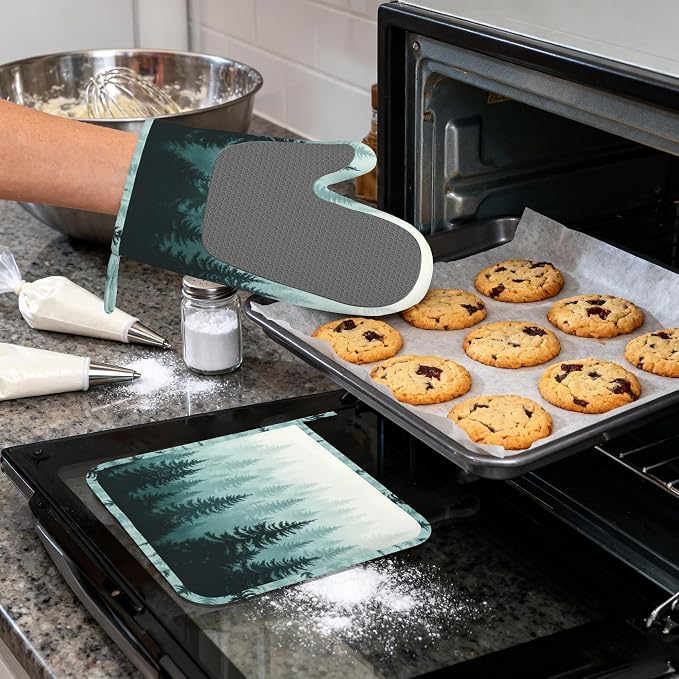 Misty Forest Silicone Oven Mitts and Pot Holders, Heat-Resistant 4 Piece - Image 4
