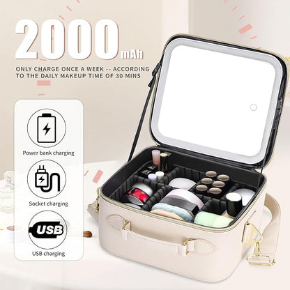 Travel Makeup Bag with Mirror and Light, Cosmetic Artist Organizer Case with - Image 5