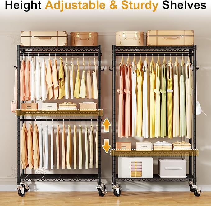 P1 Rolling Clothes Rack, Portable Wardrobe Closet - Image 3