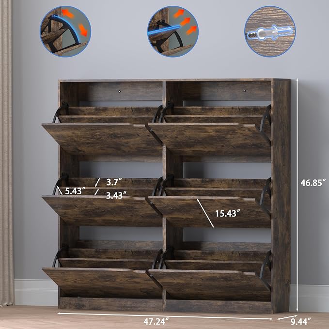 BORNOON Shoe Cabinet with 6 Flip Drawers, Slim Narrow Shoe Storage Cabinet - Image 2