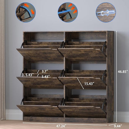 BORNOON Shoe Cabinet with 6 Flip Drawers, Slim Narrow Shoe Storage Cabinet - Image 2