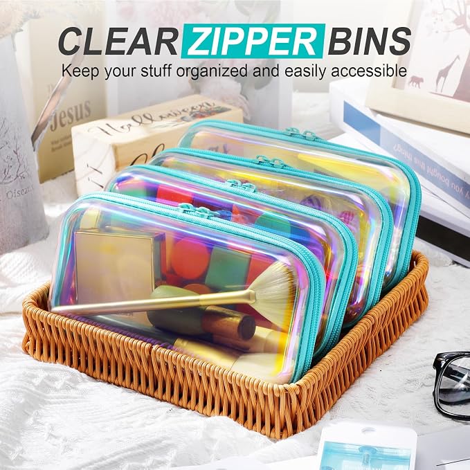 Hoolerry 4 Pcs Hard Clear Zipper Case Makeup Bags Plastic Pencil Pouch - Image 5