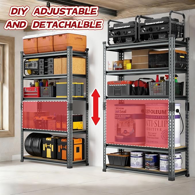 Garage Shelving Heavy Duty, 2450LBS Metal Storage Shelves 5 Tier, Adjustable - Image 4