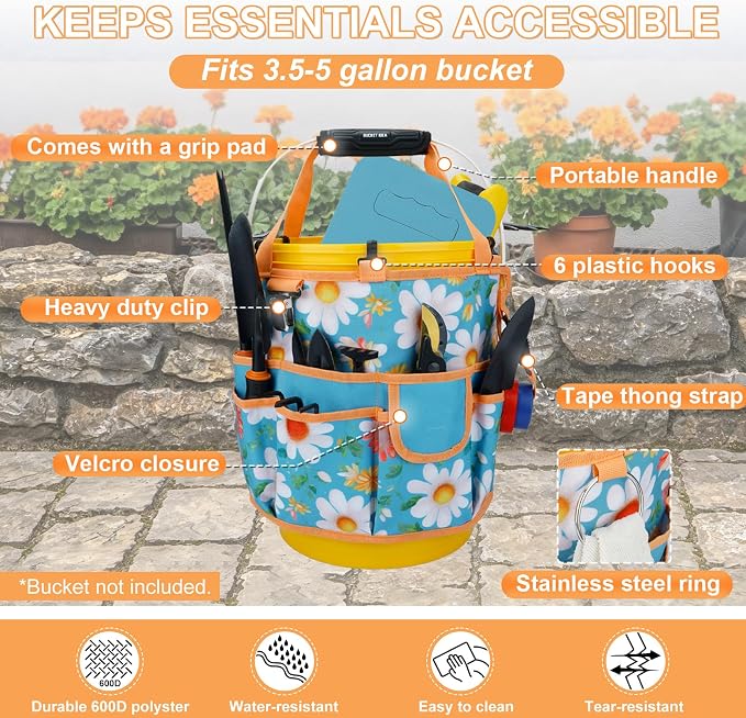 KUNN 5 Gallon Garden Bucket Tool Organizer & Kneeling Pad Set, 18-Pocket Heavy - Image 3
