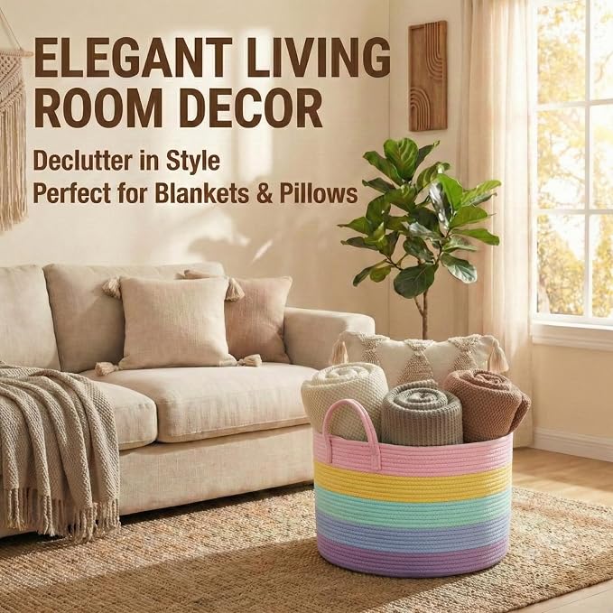 JMvicyroam 115L Extra Large Machine Washable Cotton Rope Blanket Basket | - Image 2