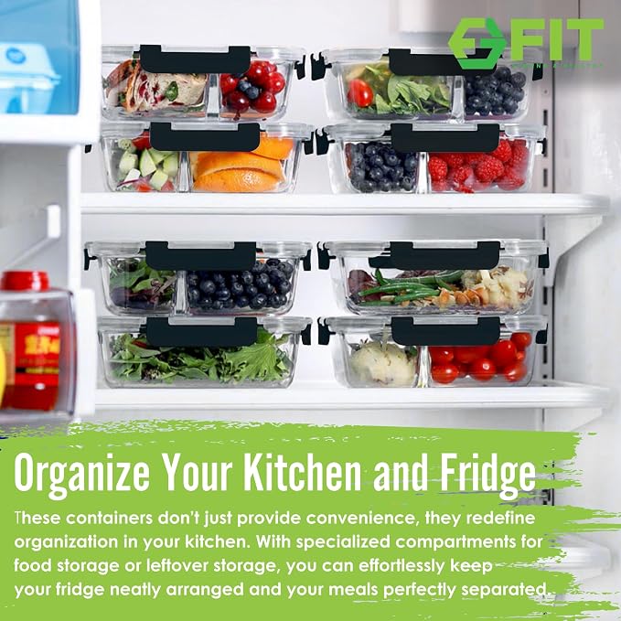 FIT Strong & Healthy Glass Meal Prep Containers, 2 & 3 Compartments – 32 oz - Image 3