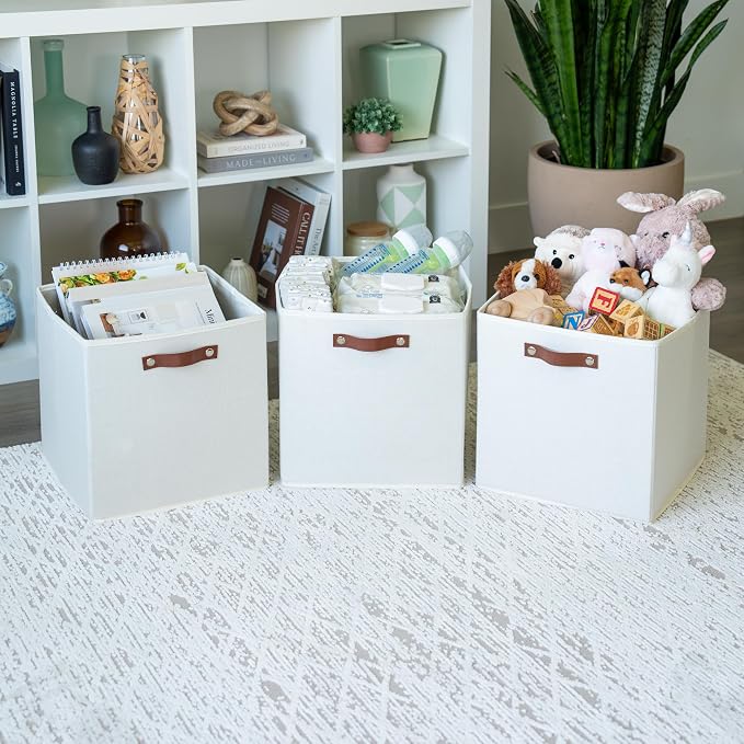 OrganiHaus 13" x 13" x 13" Cube Fabric Storage Bins Set of 4, Canvas Storage - Image 4