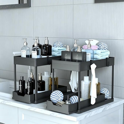 DEKAVA Under Sink Organizer 2 Pack, Bathroom Cabinet Organizer, 2 Tier Sliding - Image 3
