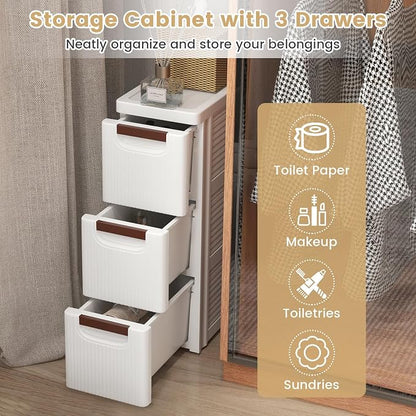 3-Drawer Narrow Storage Cabinet, Slim Rolling Cart | Mobile Plastic Cart - Image 7
