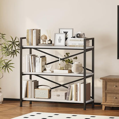 Homeiju 3 Tier Bookshelf 31.49" Width, Wood and Metal Etagere Bookcase - Image 2