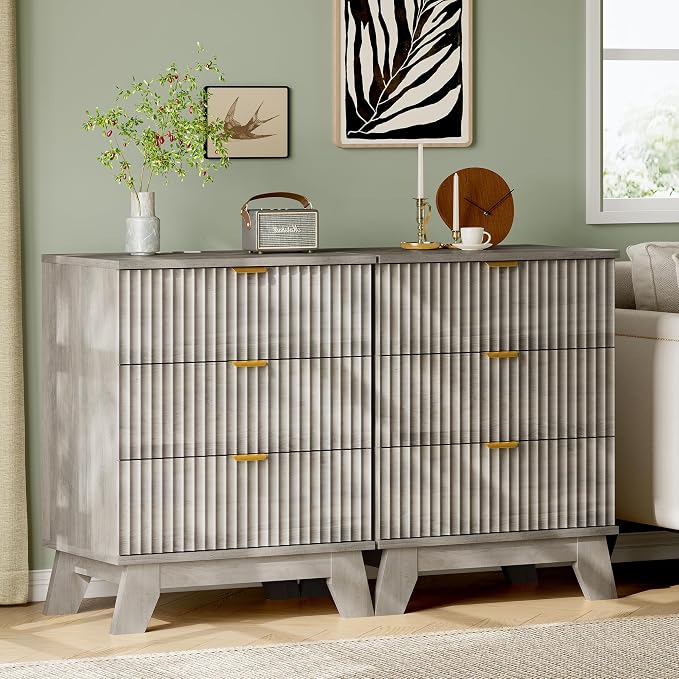 Fluted Nightstand with Charging Station, Modern Wood Side Table Night Stand - Image 7