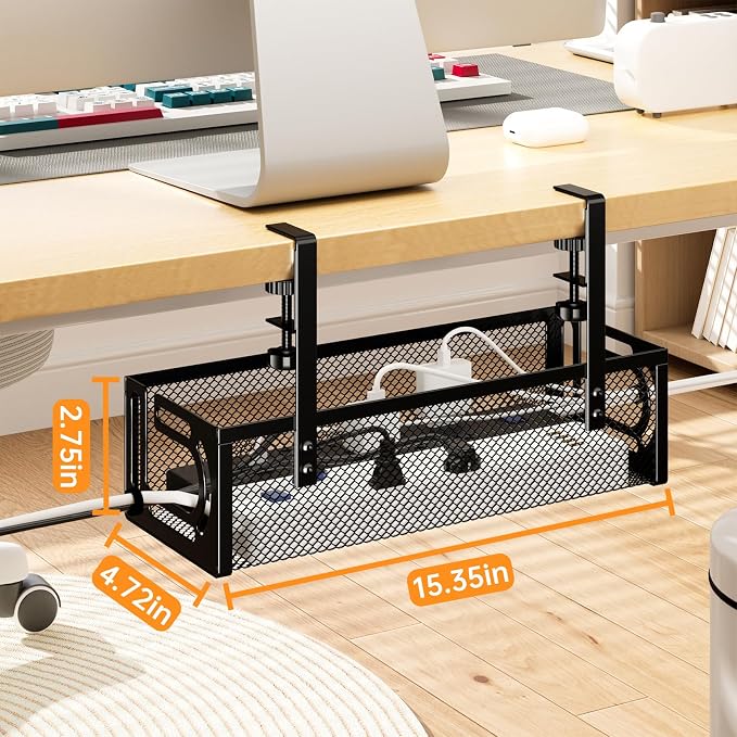 Under Desk Cable Management Tray, 15.7'' No Drill Steel Desk Cable Organizers - Image 7
