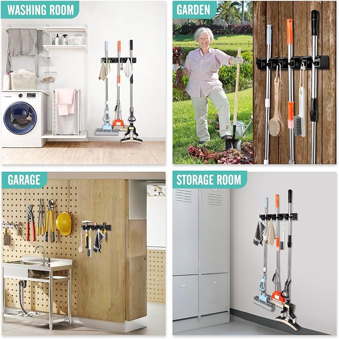 Broom and Mop Holder, Wall Mounted Organizer Mop and Broom Storage Tool Rack - Image 7