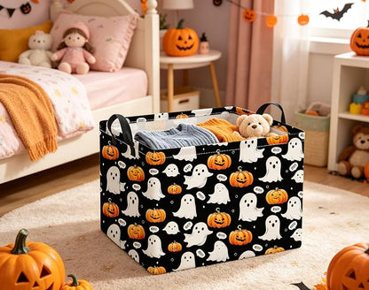 Halloween Basket Cute Baskets for Kids Pumpkin Basket Rectangular Storage Bin - Image 4
