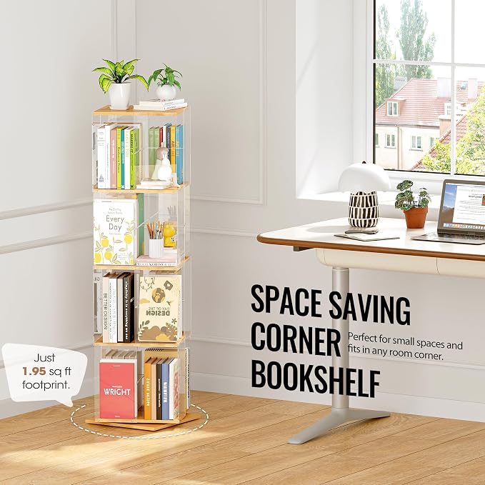 TAKEKIT Rotating Bookshelf, 360 Degree Revolving Bookcase, 4-Tier Spinning - Image 6