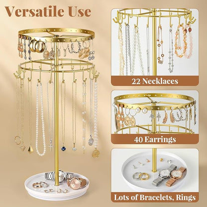 LANDNEOO Necklace Holder Jewelry Organizer, 360° Rotating 3-Tier Jewelry Stand - Image 2