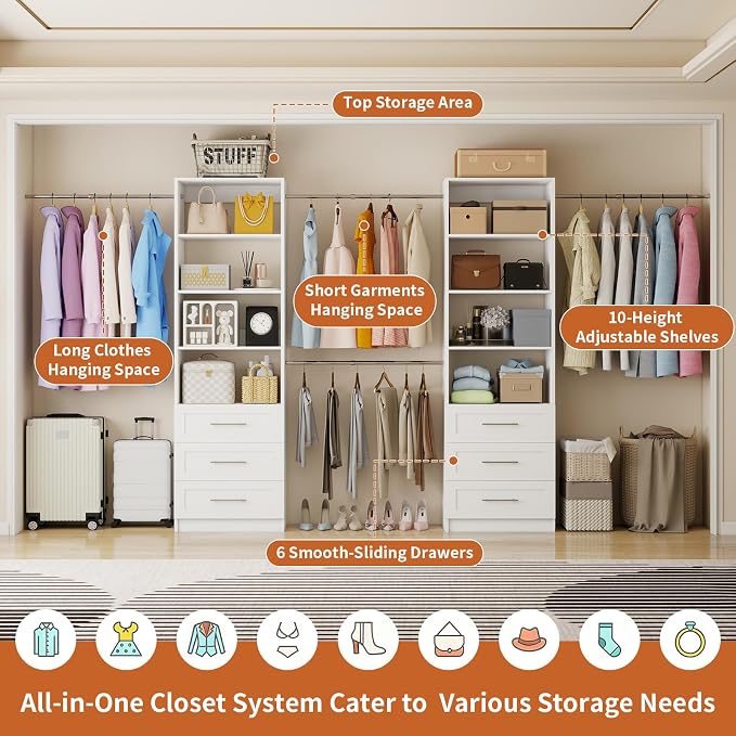 Closet System with 6 Drawers, 5-14FT Custom Closet Organizer System with 8 - Image 7