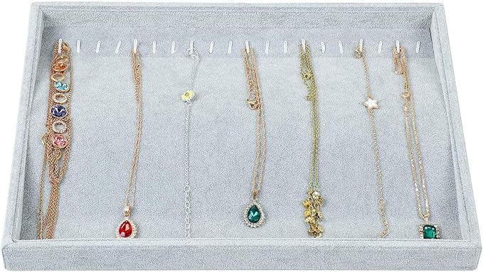 Gray Velvet Stackable 20 Hooks Necklace Jewelry Tray Showcase Display Organizer - Image 5