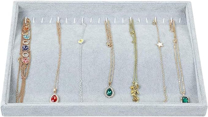 Gray Velvet Stackable 20 Hooks Necklace Jewelry Tray Showcase Display Organizer - Image 5