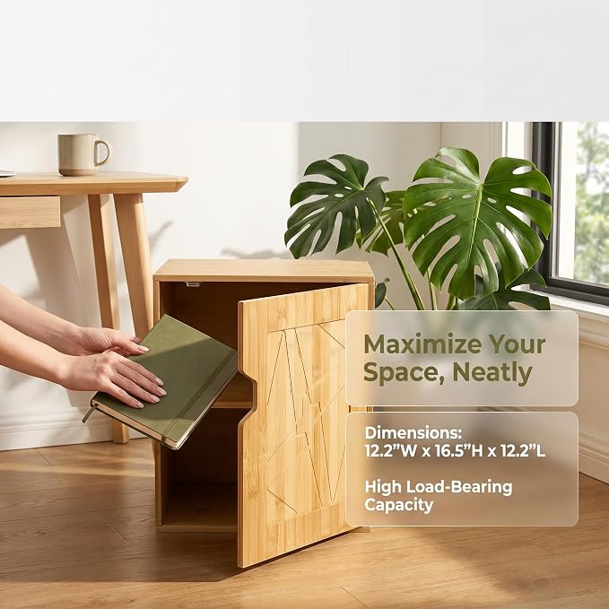 Fasmov 2 Tiers Cube Storage Organizer, Bamboo Bookshelf, Display Bookcase - Image 9