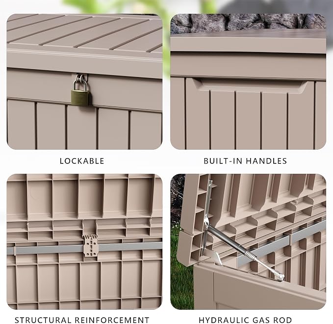 DRATO 280 Gallon Deck Box, Waterproof Resin Large Outdoor Storgae Box - Image 6