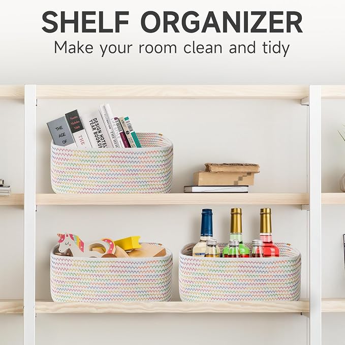3-Pcs Shelf Baskets for Organizing, Closet Organizer Bins, Small Woven Baskets - Image 9