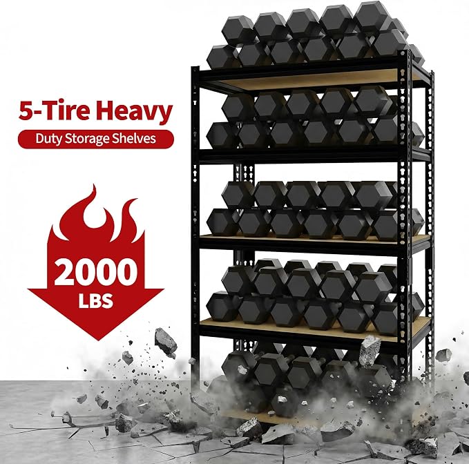 Heavy Duty Garage Storage Shelves 2 Pack, 2000 Lbs Capacity, 5-Tier Adjustable - Image 4