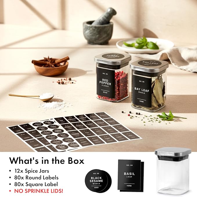 EDELHAUS Glass Spice Jars with Labels and Steel Lids Spice Containers with 160 - Image 7