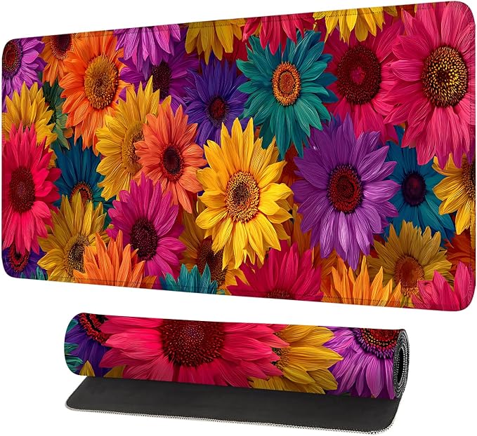 Colorful Floral Mouse Pad – Large Extended Desk Mat 31.5 x 11.8 in– Bright by LEIWEIHOPE