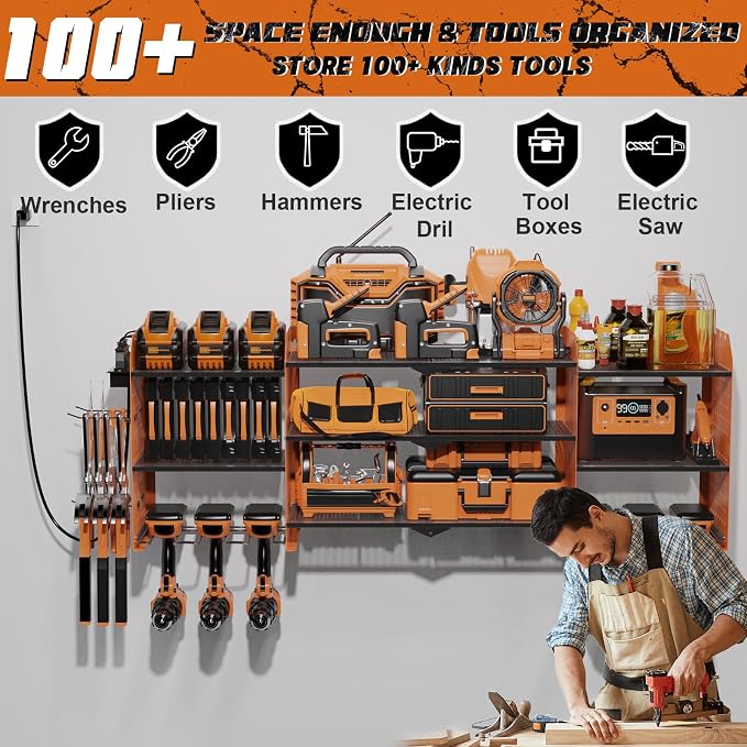 Power Tool Organizer Wall Mount, Expanded Width Garage Storage 3 Layer Heavy - Image 7