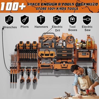 Power Tool Organizer Wall Mount, Expanded Width Garage Storage 3 Layer Heavy - Image 7