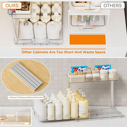 Yieach 2 Pack 14.6″ Deep Pull Out Under Sink Organizer, 10.8″ High 2 Tier Slide - Image 6