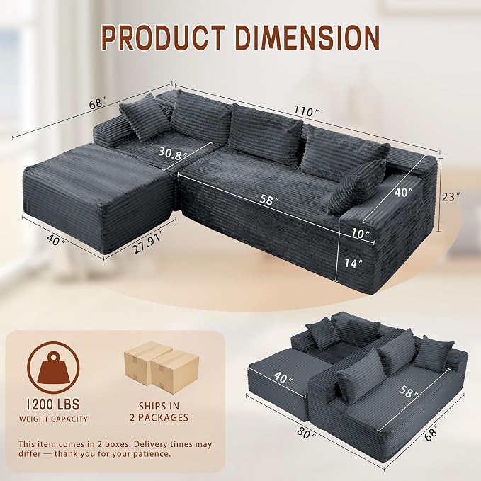 Korser 108" L-Shaped Modular Sectional Sofa - Image 3