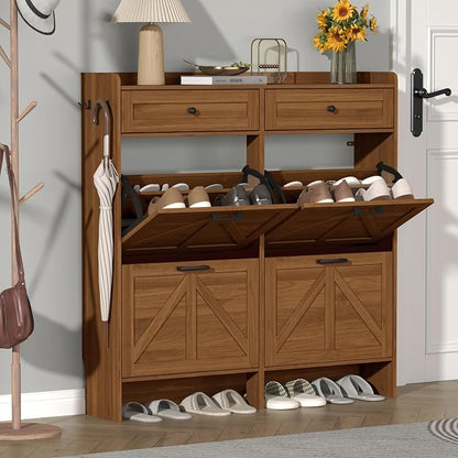 Thacuok Shoe Cabinet with 4 Flip Drawers & 2 Storage Drawers, Rustic Farmhouse by Thacuok