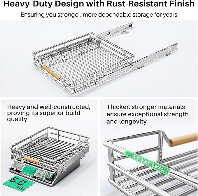 Pull out Cabinet Organizer, Heavy Duty Smooth Sliding Under Cabinet Shelves - Image 6