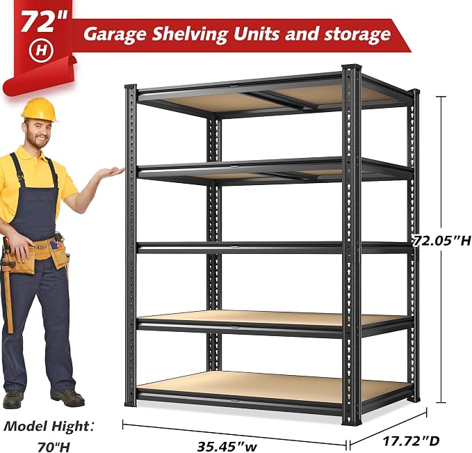 REIBII 72.05" H Storage Shelves 2300LBS Garage Shelving Heavy Duty Metal - Image 3