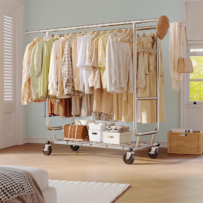 Raybee Clothes Rack Load 630LBS, Heavy Duty Clothes Rack, Rolling Clothing Racks - Image 2